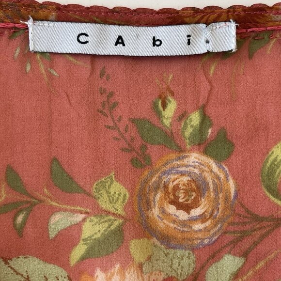 CAbi Womens 100% Silk Floral Embroidered Tunic Top S Coral Pink Sheer Boho Flowy - Picture 6 of 16
